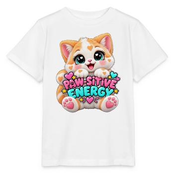 Paw Positive Energie Katze - Stanley/Stella Kinder T-Shirt MINI CREATOR  - Weiß - Vorne - Maike (125cm)