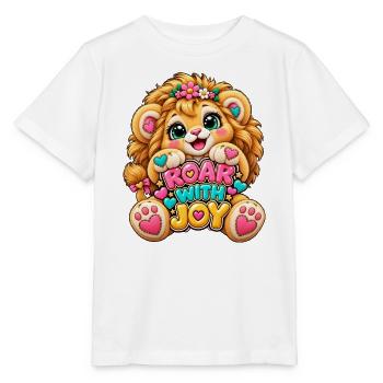 Kawaii Löwenbaby mit JOY Schrift - Stanley/Stella Kinder T-Shirt MINI CREATOR  - Weiß - Vorne - Maike (125cm)