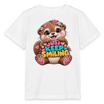 Keep Smiling Bär mit Blumenkranz - Stanley/Stella Kinder T-Shirt MINI CREATOR  - Weiß - Vorne - Maike (125cm)