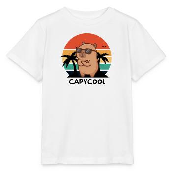 Capycool – Cooles Capybara im Retro Sunset - Stanley/Stella Kinder T-Shirt MINI CREATOR  - Weiß - Vorne - Maike (125cm)