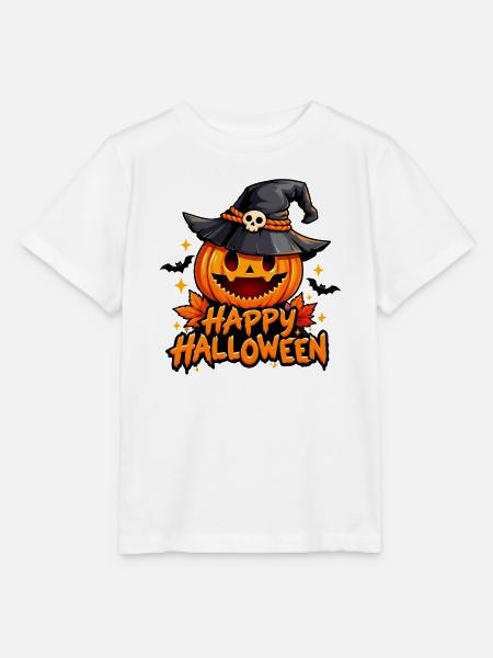 Freundlicher Kürbis mit Hut, frohes Halloween - Stanley/Stella Kinder T-Shirt MINI CREATOR  - Weiß