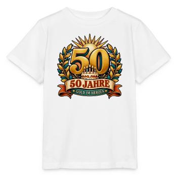50 Jahre – Gold im Herzen - Stanley/Stella Kinder T-Shirt MINI CREATOR  - Weiß - Vorne - Maike (125cm)