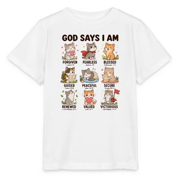  Gott Sagt: Ich Bin Katzen Christliche Bibelverse - Stanley/Stella Kinder T-Shirt MINI CREATOR  - Weiß - Vorne - Maike (125cm)