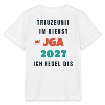 Trauzeugin im Dienst JGA 2027 ich regel das - Stanley/Stella Kinder T-Shirt MINI CREATOR  - Weiß - Vorne - Maike (125cm)