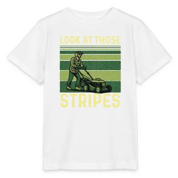 Schau dir diese Streifen an – Rasenmäh-Landschaftsgärtner - Stanley/Stella Kinder T-Shirt MINI CREATOR  - Weiß - Vorne - Maike (125cm)