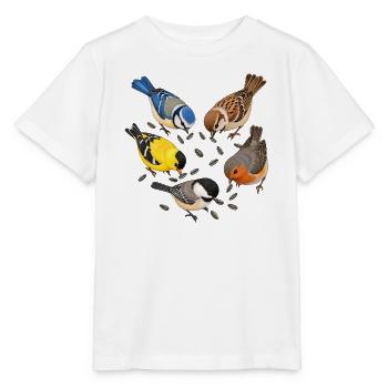 Gartenvögel mit Sonnenblumenkernen - Stanley/Stella Kinder T-Shirt MINI CREATOR  - Weiß - Vorne - Maike (125cm)