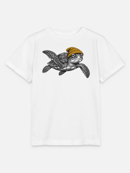 Schildkröte in Strickmütze - Stanley/Stella Kinder T-Shirt MINI CREATOR - Weiß