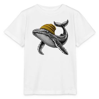 Wal mit Gelber Mütze – skurrile Seeweisheit - Stanley/Stella Kinder T-Shirt MINI CREATOR  - Weiß - Vorne - Maike (125cm)