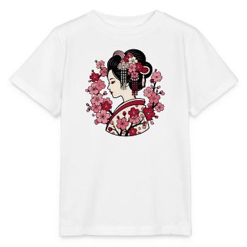 Geisha Silhouette mit Kirschblüten Japan Motiv - Stanley/Stella Kinder T-Shirt MINI CREATOR  - Weiß - Vorne - Maike (125cm)
