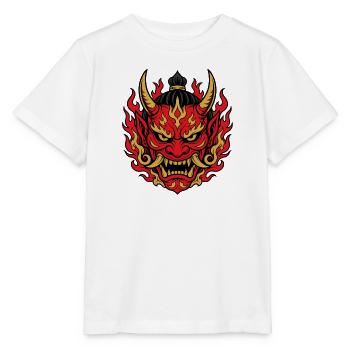 Oni Maske mit Flammen Japanischer Dämon Shirt - Stanley/Stella Kinder T-Shirt MINI CREATOR  - Weiß - Vorne - Maike (125cm)