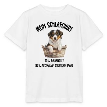 Australian Shepherd Welpe Korb Schlafshirt - Stanley/Stella Kinder T-Shirt MINI CREATOR  - Weiß - Vorne - Maike (125cm)