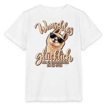 Wunschlos glücklich – Lustiger Lama Spruch - Stanley/Stella Kinder T-Shirt MINI CREATOR  - Weiß - Vorne - Maike (125cm)