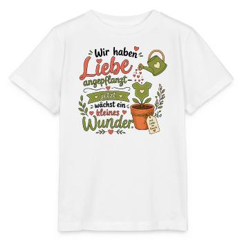 Babyankündigung Schwangerschaft Kleines Wunder - Stanley/Stella Kinder T-Shirt MINI CREATOR  - Weiß - Vorne - Maike (125cm)
