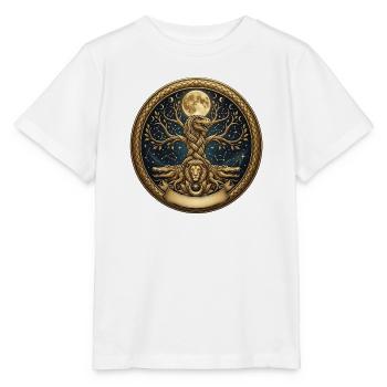 Baum des Lebens Medaillon, T-Rex und Löwe - Stanley/Stella Kinder T-Shirt MINI CREATOR  - Weiß - Vorne - Maike (125cm)