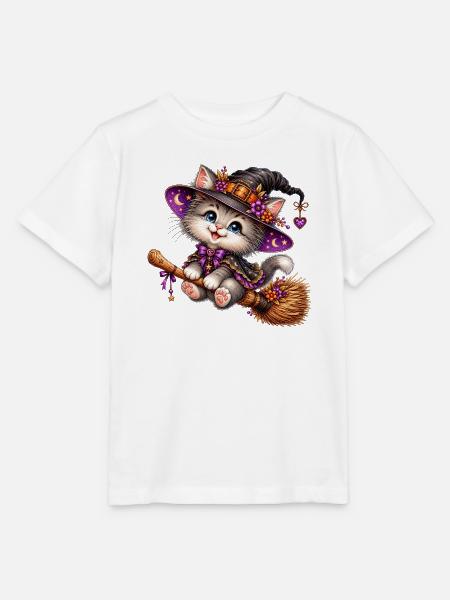 Katzenzauberer auf dem Besen - Stanley/Stella Kinder T-Shirt MINI CREATOR - Weiß