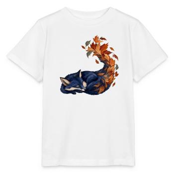 Schlafender Blaufuchs mit Herbstblättern - Stanley/Stella Kinder T-Shirt MINI CREATOR  - Weiß - Vorne - Maike (125cm)