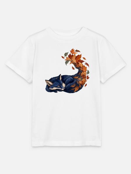 Schlafender Blaufuchs mit Herbstblättern - Stanley/Stella Kinder T-Shirt MINI CREATOR - Weiß