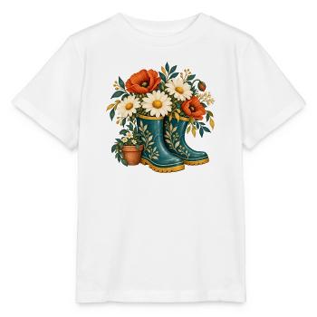 Blumen im türkisfarbenen Stiefel - Stanley/Stella Kinder T-Shirt MINI CREATOR  - Weiß - Vorne - Maike (125cm)