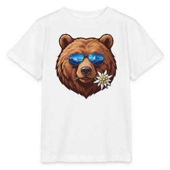 Bär mit Sonnenbrille mit Bergreflexion - Stanley/Stella Kinder T-Shirt MINI CREATOR  - Weiß - Vorne - Maike (125cm)