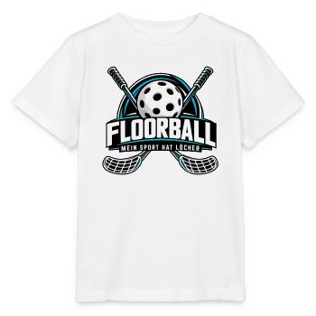 Floorball Logo Ball mit Schlägern - Stanley/Stella Kinder T-Shirt MINI CREATOR  - Weiß - Vorne - Maike (125cm)