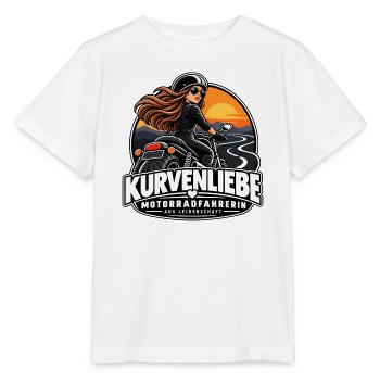 Kurvenliebe Motorradfahrerin Sunset - Stanley/Stella Kinder T-Shirt MINI CREATOR  - Weiß - Vorne - Maike (125cm)