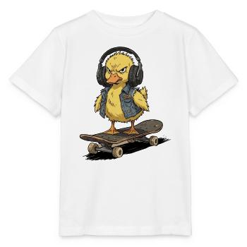 Rebellische Ente auf Skateboard - Stanley/Stella Kinder T-Shirt MINI CREATOR  - Weiß - Vorne - Maike (125cm)