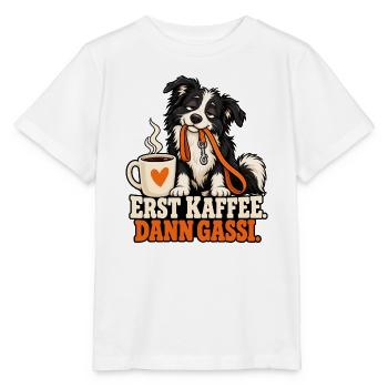 Erst Kaffee, Dann Gassi Hundemotiv - Stanley/Stella Kinder T-Shirt MINI CREATOR  - Weiß - Vorne - Maike (125cm)