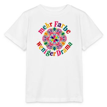 Mehr Farbe Weniger Drama – Buntes Statement - Stanley/Stella Kinder T-Shirt MINI CREATOR  - Weiß - Vorne - Maike (125cm)