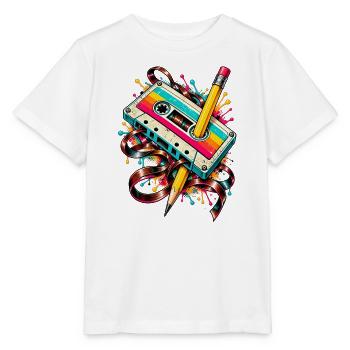 Retro Kassetten-Kunststift-Splash - Stanley/Stella Kinder T-Shirt MINI CREATOR  - Weiß - Vorne - Maike (125cm)