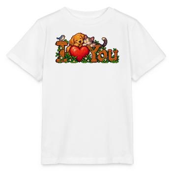 Pfotenliebe Herz mit Katzen & Hund - Stanley/Stella Kinder T-Shirt MINI CREATOR  - Weiß - Vorne - Maike (125cm)