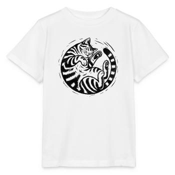 Schlafende getigerte Katze – Vintage-Gravur-Illustration - Stanley/Stella Kinder T-Shirt MINI CREATOR  - Weiß - Vorne - Maike (125cm)