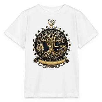 Goldener Lebensbaum, Löwe-, T-Rex- und Mondphasen - Stanley/Stella Kinder T-Shirt MINI CREATOR  - Weiß - Vorne - Maike (125cm)