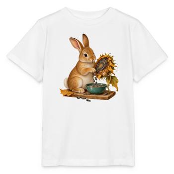 Kaninchen sammelt Sonnenblumensamen - Stanley/Stella Kinder T-Shirt MINI CREATOR  - Weiß - Vorne - Maike (125cm)