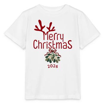 Merry Christmas 2026 mit Geweih und Mistelzweig - Stanley/Stella Kinder T-Shirt MINI CREATOR  - Weiß - Vorne - Maike (125cm)