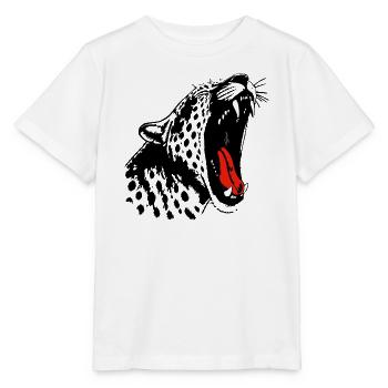 Monochrom Schwarz: Leopard mit Akzent Roter Zunge - Stanley/Stella Kinder T-Shirt MINI CREATOR  - Weiß - Vorne - Maike (125cm)