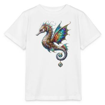 Steampunk-Seepferdchen-Buntglasfenster - Stanley/Stella Kinder T-Shirt MINI CREATOR  - Weiß - Vorne - Maike (125cm)