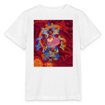 Herz und Blüten mit feurig rotem Hintergrund - Stanley/Stella Kinder T-Shirt MINI CREATOR  - Weiß - Vorne - Maike (125cm)