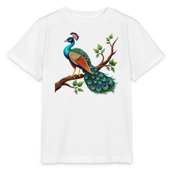 Einfacher Pfau auf Ast - Stanley/Stella Kinder T-Shirt MINI CREATOR  - Weiß - Vorne - Maike (125cm)