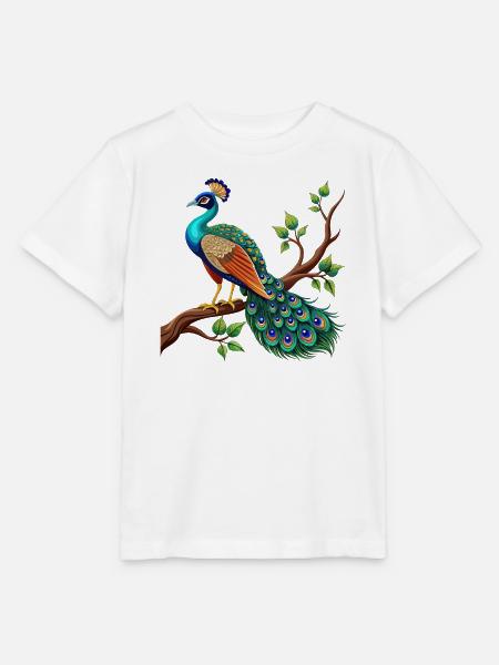 Einfacher Pfau auf Ast - Stanley/Stella Kinder T-Shirt MINI CREATOR - Weiß