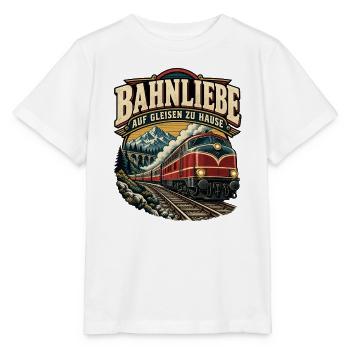 Bahnliebe – Auf Gleisen zu Hause Retro Zug - Stanley/Stella Kinder T-Shirt MINI CREATOR  - Weiß - Vorne - Maike (125cm)
