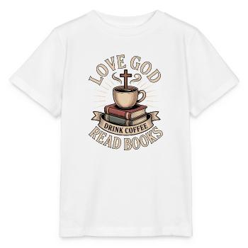 Liebe Gott, trink Kaffee, lies Bücher christlich - Stanley/Stella Kinder T-Shirt MINI CREATOR  - Weiß - Vorne - Maike (125cm)