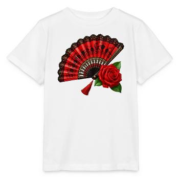 Spanischer Fächer mit Rose - Stanley/Stella Kinder T-Shirt MINI CREATOR  - Weiß - Vorne - Maike (125cm)