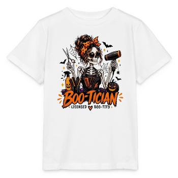 Boo-Tician Halloween-Friseurin Skelettfriseur - Stanley/Stella Kinder T-Shirt MINI CREATOR  - Weiß - Vorne - Maike (125cm)