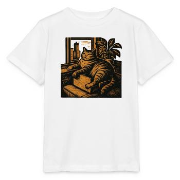 Wohnungschef auf Samtpfoten – Lustiges Katzen  - Stanley/Stella Kinder T-Shirt MINI CREATOR  - Weiß - Vorne - Maike (125cm)