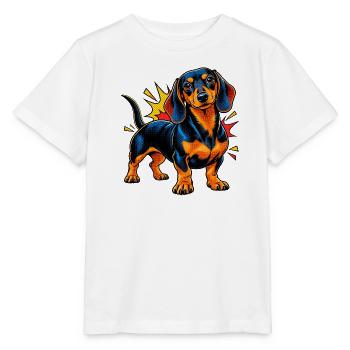 Dackel – Comic Pop Art - Stanley/Stella Kinder T-Shirt MINI CREATOR  - Weiß - Vorne - Maike (125cm)