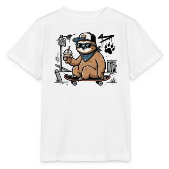 Cooles Faultier auf Skateboard – Street Art - Stanley/Stella Kinder T-Shirt MINI CREATOR  - Weiß - Vorne - Maike (125cm)