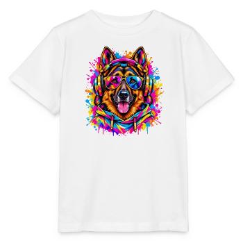 Deutscher Schäferhund – Neon Street Art - Stanley/Stella Kinder T-Shirt MINI CREATOR  - Weiß - Vorne - Maike (125cm)