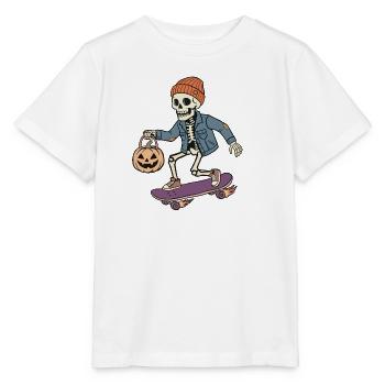 Skelett auf einem Skateboard – Halloween - Stanley/Stella Kinder T-Shirt MINI CREATOR  - Weiß - Vorne - Maike (125cm)