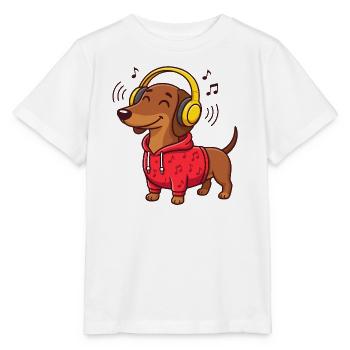 Dackel Musik Kopfhörer Hund Sound T-Shirt - Stanley/Stella Kinder T-Shirt MINI CREATOR  - Weiß - Vorne - Maike (125cm)