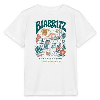 Biarritz 2026 Surf Insel Vibes - Stanley/Stella Kinder T-Shirt MINI CREATOR  - Weiß - Vorne - Maike (125cm)